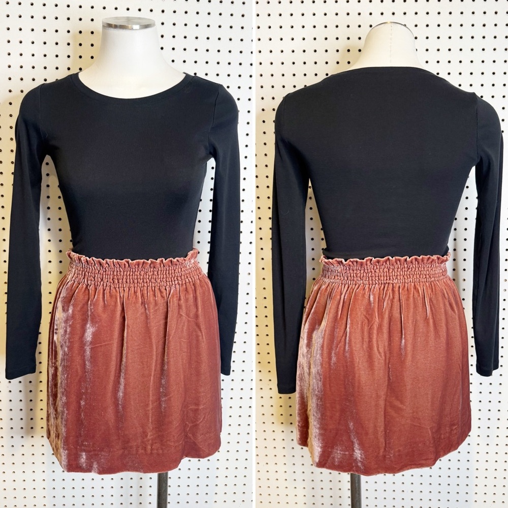 J.Crew Collection | Silk Velvet Smocked Waist Mini Skirt Dusty Rose Size 0